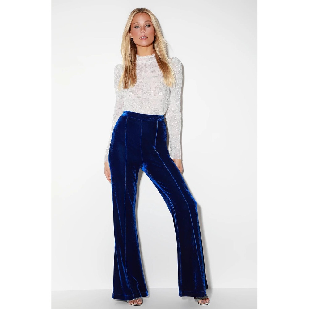 Flying Tomato Royal Blue Velvet Wide Leg Bell Bottom Pants Whimsigoth Celestial - Picture 2 of 9